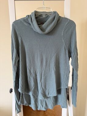 We The Free Sage Green Waffle Cowl Neck Sweater